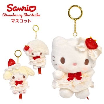 サンリオ ストロベリーショートケーキ マスコット キーホルダー ぬいぐるみ sanrio ハローキティ マイメロディ マイスウィートピアノ キャラクター グッズ いちご レース かわいい バッグチャーム 目印 プレゼント ギフト 誕生日 贈り物 推し活 おしゃれ ふわふわ 女の子