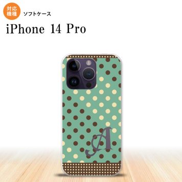 iPhone14 Pro iPhone14 Pro スマホケース 背面ケースソフトケース ドット 水玉 C ミント 茶 +アルファベット 2022年 9月発売 nk-i14p-tp1646i
