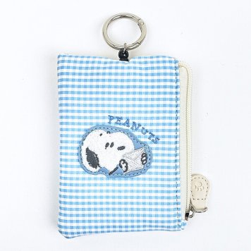スヌーピー パスポーチ ブルー パスケース 定期入れ サガラワッペンチェック SNOOPY