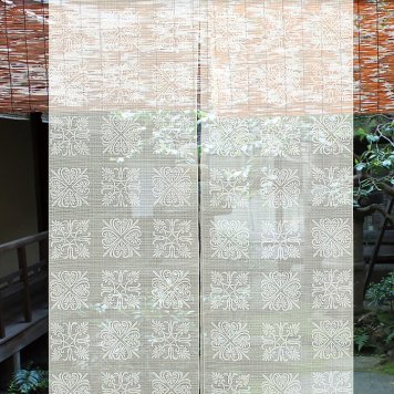 暖簾 のれん 麻100％ 白更紗のれん パルテノン UN-P-396　88×150cm 日本製  のれん パーテーション　カーテン間仕切りロング 夏麻 おしゃれ 目隠し