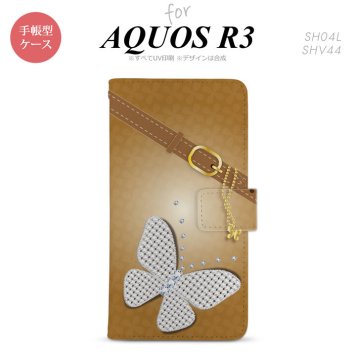 SH-04L/SHV44 AQUOS R3 手帳型スマホケース カバー バタフライ 蝶 茶  nk-004s-r3-dr325