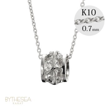 ゴールド ネックレス ハワイアンジュエリー ネックレス ホワイトゴールド バレル 樽 プルメリア 透かし模様 14K K14ホワイトゴールド K10 10Kあずきチェーン太0.7mm ギフトラッピング可能 彼女 妻 女性 レディース プレゼント ハロウィン 【品番：CG-GP105W】