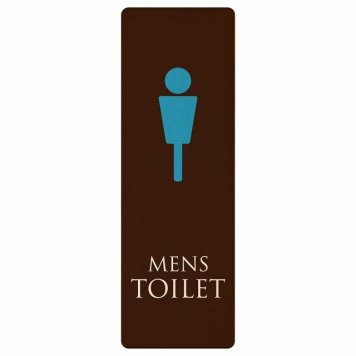トイレ プレート 木製 MENS ブラウン＆カラー 長方形 縦書き 9x27cm ドア サインステッカー ピクトサイン トイレマーク表示 案内 注意 施設 御手洗 TOILET おしゃれ シンプル 安全対策