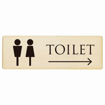 トイレ プレート 木製 男女マーク ナチュラル ブラック 右 矢印 長方形 12x4cm 方向案内 進路ドア サインプレート ピクトサイン トイレマーク表示 案内 注意 施設 御手洗 TOILET おしゃれ シンプル 安全対策