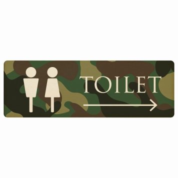 トイレ プレート 木製 男女マーク 迷彩 カラー 右 矢印 長方形 12x4cm 方向案内 進路ドア サインプレート ピクトサイン トイレマーク表示 案内 注意 施設 御手洗 TOILET おしゃれ シンプル 安全対策