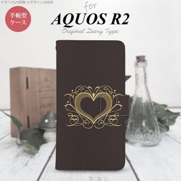 SH-03K/SHV42/706SH AQUOS R2 手帳型スマホケース カバー ハート 飾り 茶  nk-004s-r2-dr611