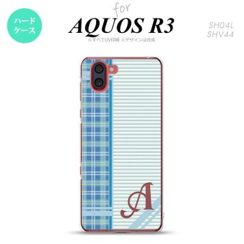SH-04L SHV44 R3 AQUOS R3 スマホケース カバー チェック ボーダー 青 +アルファベット nk-r3-1604i