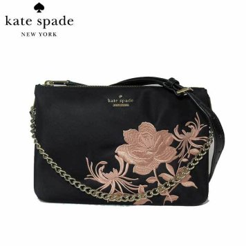 ケイト・スペード アウトレット kate spade ショルダーバッグ WKRU5715 フラワー 刺繍 ナイロン チェーンショルダー 2WAYバッグ madelyne / dawn place embroidered / black/warm vellum(013):ブラック