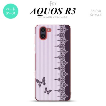 SH-04L SHV44 R3 AQUOS R3 スマホケース カバー バタフライ 蝶 レース 紫 nk-r3-1282