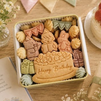 【誕生日・お祝い・ギフト】クッキー缶｜きみと季節のとなりに「HappyBirthday」(クッキー メッセージ 洋菓子 お菓子 スイーツ 焼き菓子 記念日 バースデー プレゼント 贈り物 手土産 映え かわいい 可愛い おしゃれ  動物 アニマル くま うさぎ 成人の日 詰め合わせ 物語 美味しい おやつ サプライズ ラッピング 友達 子供 孫 女友達 女性 彼女 娘 甥っ子 姪っ子) 