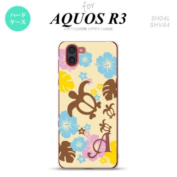 SH-04L SHV44 R3 AQUOS R3 スマホケース カバー ホヌ ハイビスカス 黄 +アルファベット nk-r3-1105i