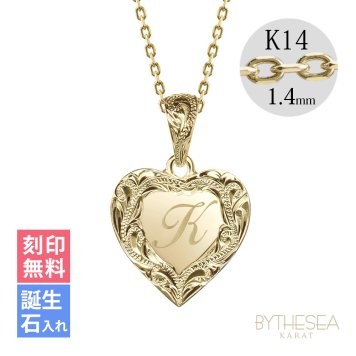 ゴールド ネックレス ハワイアンジュエリー ネックレス イニシャル イエローゴールド ネックレス 刻印 無料 誕生石入れ可 ハート型 イニシャル 14k k14カットあずきチェーン太1.4mm ギフトラッピング可能 プレゼント ハロウィン 【品番：CG-GP110-CH1020】