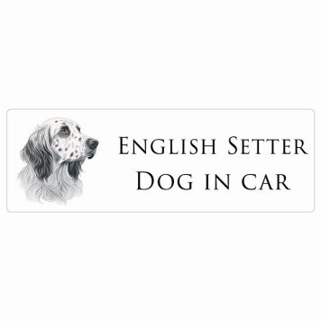 イラスト付 ドッグ カーステッカー Dog in Car イングリッシュセター Aタイプ セーフティサイン 犬種別 長方形 15x5cm シール リア あおり運転対策 Dog Sticker 安全対策 カーサイン