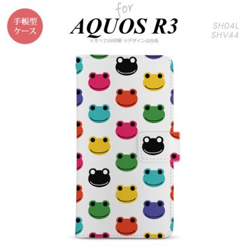 SH-04L/SHV44 AQUOS R3 手帳型スマホケース カバー カエル かえる 白  nk-004s-r3-dr162