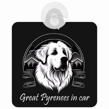 Great Pyrenees グレートピレニーズ Aタイプ 車 窓ガラス 吸盤タイプ 犬 かっこいい おしゃれ イラスト付 DOG IN CAR ドッグインカー ドッグオンボード 安全対策 セーフティサイン デコ 外出 ドライブ カーサイン 吸盤