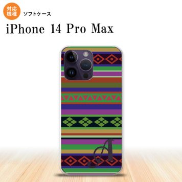 iPhone14 ProMax iPhone14 Pro Max スマホケース 背面ケースソフトケース エスニック ボーダー 緑 +アルファベット 2022年 9月発売 nk-i14pm-tp1563i