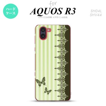 SH-04L SHV44 R3 AQUOS R3 スマホケース カバー バタフライ 蝶 レース 緑 nk-r3-1281
