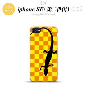 iPhoneSE 2 第二世代 iPhone8&iPhone7 共用 スマホケース 背面カバー ソフトケース トカゲ 市松 黄 おしゃれ かわいい かっこいい メンズ レディース nk-ise2-tp861
