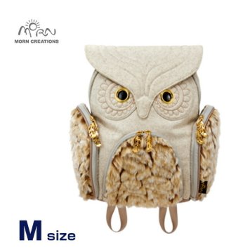 MORN CREATIONS ミミズククラシック フランネル ファー Mサイズ OW-352 WHT[ふくろう好きにはたまらない ふくろうグッズ・雑貨 フクロウのかわいい鞄 おしゃれなリュック ふくろうのリュックサック 女性用]