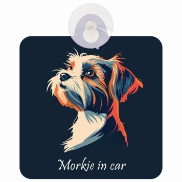 Morkie マルーキー Aタイプ 車 窓ガラス 吸盤タイプ 犬 かっこいい おしゃれ イラスト付 DOG IN CAR ドッグインカー ドッグオンボード 安全対策 セーフティサイン デコ 外出 ドライブ カーサイン 吸盤