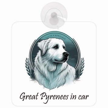 Great Pyrenees グレートピレニーズ Bタイプ 車 窓ガラス 吸盤タイプ 犬 かっこいい おしゃれ イラスト付 DOG IN CAR ドッグインカー ドッグオンボード 安全対策 セーフティサイン デコ 外出 ドライブ カーサイン 吸盤