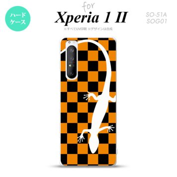 Xperia 1 II 5G スマホケース 背面カバー ストラップホール有り ハードケース トカゲ 市松 オレンジ ストラップホール おしゃれ かわいい かっこいい メンズ レディース nk-xp12-862