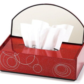 ミラー付ティッシュBOX（シルバーライン）　朱 インテリア 漆器 盆 カタログギフト 景品 粗品
