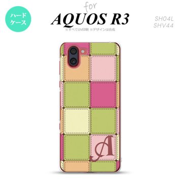 SH-04L SHV44 R3 AQUOS R3 スマホケース カバー パッチワーク ミックスF 緑 +アルファベット nk-r3-1676i