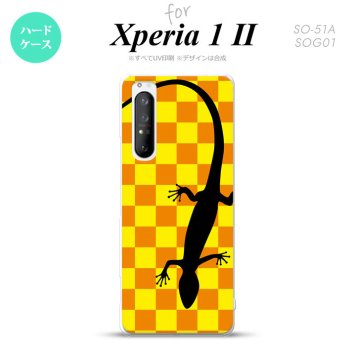 Xperia 1 II 5G スマホケース 背面カバー ストラップホール有り ハードケース トカゲ 市松 黄 ストラップホール おしゃれ かわいい かっこいい メンズ レディース nk-xp12-861