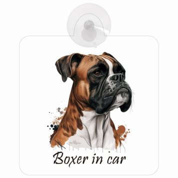 Boxer ボクサー Aタイプ 車 窓ガラス 吸盤タイプ 犬 かっこいい おしゃれ イラスト付 DOG IN CAR ドッグインカー ドッグオンボード 安全対策 セーフティサイン デコ 外出 ドライブ カーサイン 吸盤
