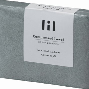 冬の贈り物ご挨拶  圧縮フェイスタオル lil（リル） ブルー 34×80cm（圧縮時：8×11×2cm）
