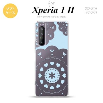 Xperia 1 II 5G スマホケース 背面カバー ストラップホール有り ソフトケース レース クリア 青 ストラップホール おしゃれ かわいい かっこいい メンズ レディース nk-xp12-tp1485