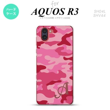 SH-04L SHV44 R3 AQUOS R3 スマホケース カバー ウッドランド 迷彩 C ピンク +アルファベット nk-r3-1149i