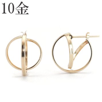 【ラグジュアリー♪】K10 10金 フープ クロッシング シンプル 2重フープピアス 【ギフトボックス付き】アクセサリー 誕生日プレゼントに ピアス 10k 10金 フープピアス ラッピング無料