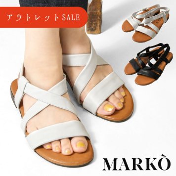 アウトレットSALE【MARKO マルコ】レザー クロス ストラップ フラット サンダル (225130)レディース 春 夏 靴 シューズ 本革 牛革 オープントゥ ぺたんこ おしゃれ ブランド 歩きやすい イタリア ナチュラル おしゃれ コーデ 人気 60代 50代 40代 30代 母の日 クリスマス ギフト プレゼント
