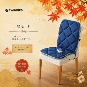 敬老の日2026 シートマッサージャー TWINBIRD KR6-0005-03 ツインバード人気商品 プレゼント ちょうどいい品物 ええもの広場 ばあちゃん じいちゃん   自宅 プレゼント 健康 送料無料 父 母  リビングの椅子やベッドがマッサージャーに早変わり。