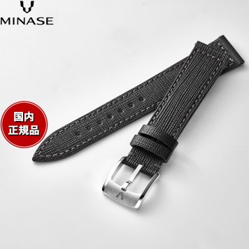 ミナセ MINASE 腕時計 替えバンド ベルト ストラップ メンズ MASTER CRAFT J3 マスタークラフト J3 型押し牛革 ワンタッチストラップ（美錠付） ブラック J3-NBK18-01