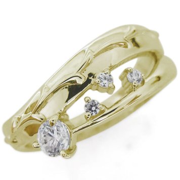 ダイヤモンド 指輪 アンティーク調 唐草 ピンキーリング 10金 10k