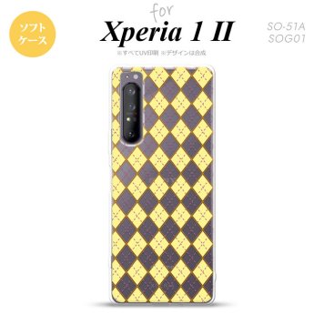 Xperia 1 II 5G スマホケース 背面カバー ストラップホール有り ソフトケース アーガイル クリア 黄 ストラップホール おしゃれ かわいい かっこいい メンズ レディース nk-xp12-tp1406