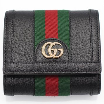 グッチ　GUCCI　719887DJ2DG 1060　二つ折り財布　ブラック　黒　ウェブ ストライプ レザー ウォレット　Outlet　アウトレット