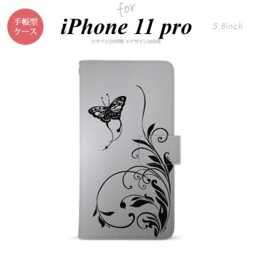 iPhone11Pro iPhone11 Pro 手帳型スマホケース カバー 蝶と草 黒  nk-004s-i11p-dr1636