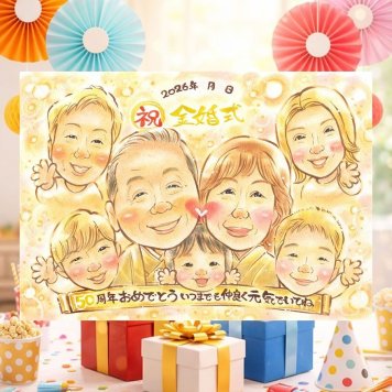 金婚式のプレゼントに、写真を超えて、気持ちまで伝わる一枚に。修正無料で、納得しながら進められます。 似顔絵 贈り物 金婚式 プレゼント ギフト 手描き 名入れ 金婚式 銀婚式 結婚記念日 大人数 おばあちゃん おじいちゃん 祖母 夫婦 家族 名入れ 修正無料 下書き確認 似てる 親孝行 サプライズ そっくり 結婚記念日 50周年 感謝 親孝行 長寿 キレイ メモリアルギフト 感謝の品 大量注文