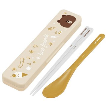 LINE FRIENDS ブラウン 音のならないコンビセット 箸18cm ※送料無料(ポスト投函)