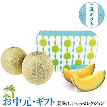 お中元　夏ギフト プレゼント　山形県産 華の会の庄内 砂丘 メロン 2玉 (赤・青肉)｜山形県産 庄内 砂丘 メロン約1.25kg(赤肉・青肉)各1玉｜お取り寄せグルメ 食品 贈物 御中元 送料無料
