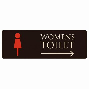 トイレ プレート 木製 WOMENS ブラック＆カラー 右 矢印 長方形 12x4cm 方向案内 進路ドア サインプレート ピクトサイン トイレマーク表示 案内 注意 施設 御手洗 TOILET おしゃれ シンプル 安全対策