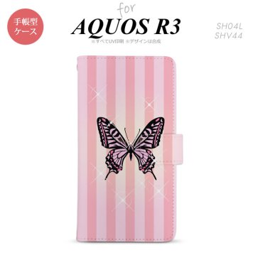 SH-04L/SHV44 AQUOS R3 手帳型スマホケース カバー バタフライ 蝶 ピンク  nk-004s-r3-dr314