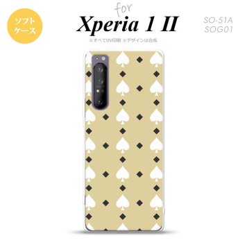 Xperia 1 II 5G スマホケース 背面カバー ストラップホール有り ソフトケース トランプ スペード ベージュ 白 ストラップホール おしゃれ かわいい かっこいい メンズ レディース nk-xp12-tp541