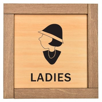 Ladies 昭和レトロ調 木枠付 木製トイレプレート サインプレート ドアプレート ピクトサイン 四角形 トイレマーク 男子 女子 男 女 おとこ おんな 便所 殿方 夫人 御手洗 便器 シンボル Ladies Gentlemen All gender 車椅子