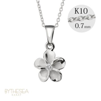 ゴールド ネックレス ハワイアンジュエリー ネックレス ホワイトゴールド ネックレス プルメリア 14K K14ホワイトゴールド ダイヤモンド ジルコニア K10 10Kあずきチェーン太0.7mm ギフトラッピング可能 彼女 妻 女性 レディース プレゼント ハロウィン 【品番：CG-GP109W】