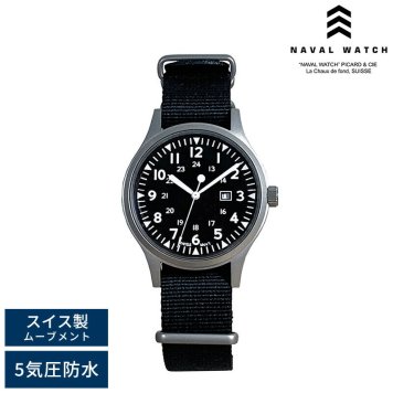 Naval Watch ミリタリーウォッチ 腕時計 MIL.-01A ナバルウォッチアナログ/5気圧防水/文字盤 黒/蓄光/